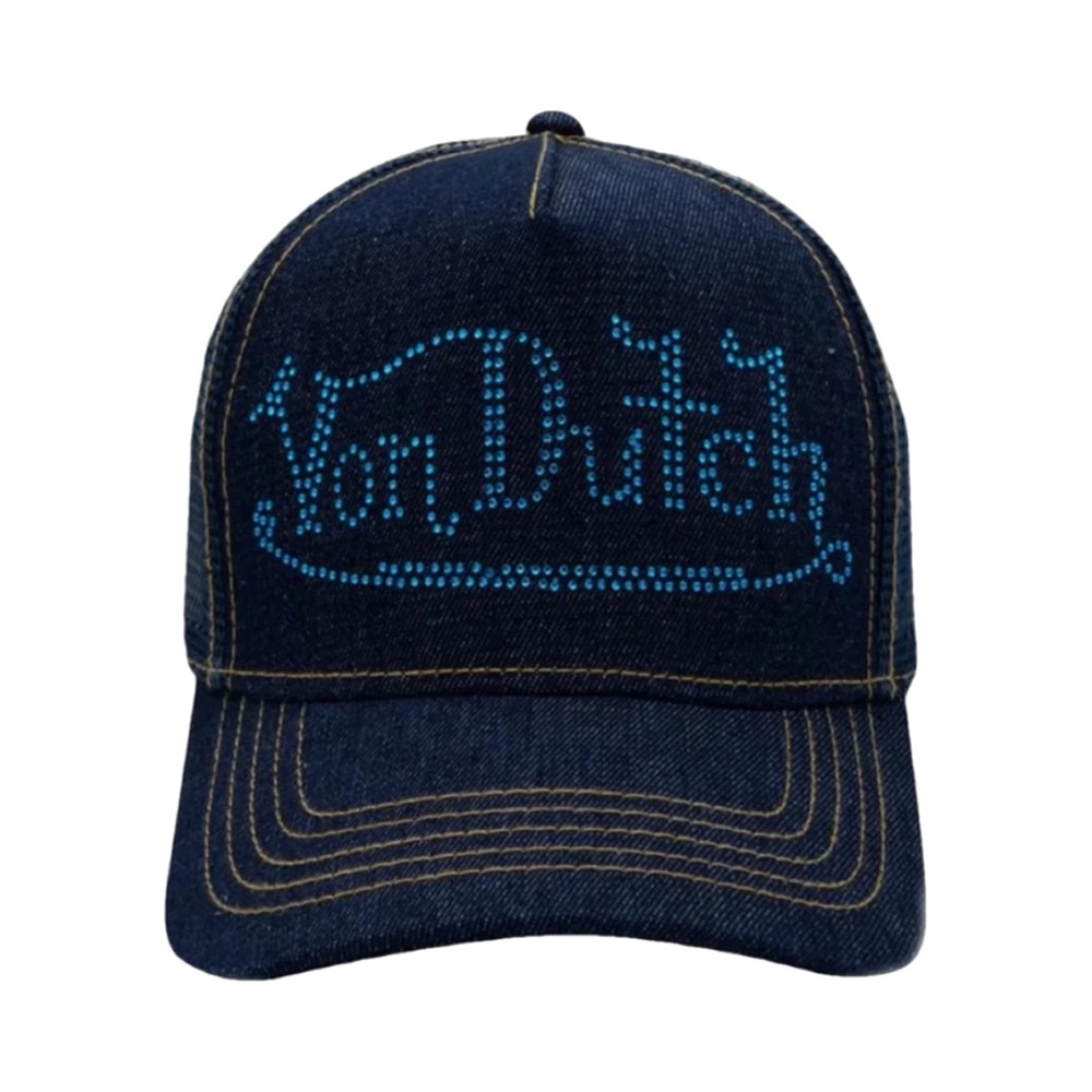 VON DUTCH Navy Stone Denim Snapback Trucker Hat